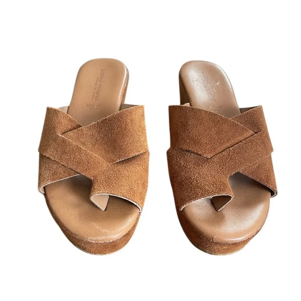 Sophia Milano Suede Wedge Sandals Size 6.5 - Picture 2 of 14